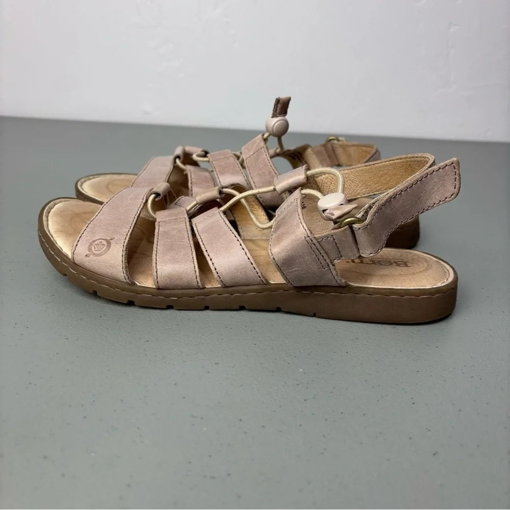 Born Women's Tan Taupe Sandals Leather Strappy Hook Loop 9M Casual Summer